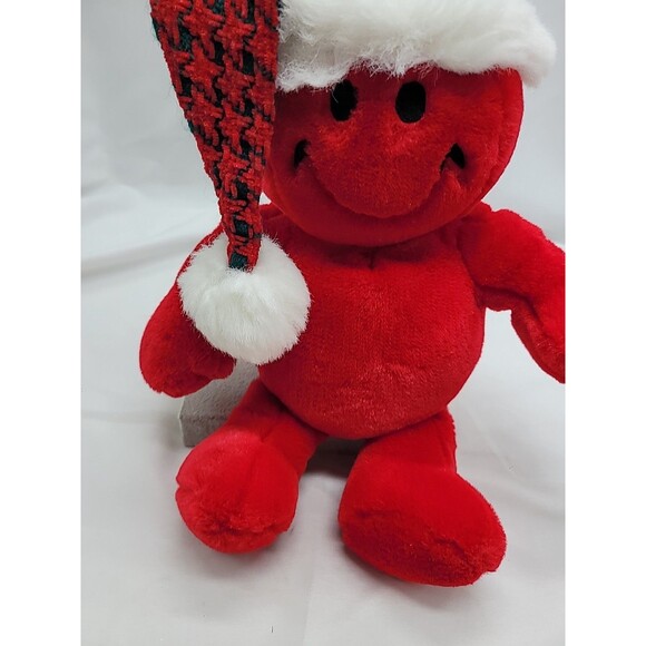 Vintage Smile Happy Face Giggle Plush Red With  Santa Hat 12" NOT WORKING - Picture 3 of 16
